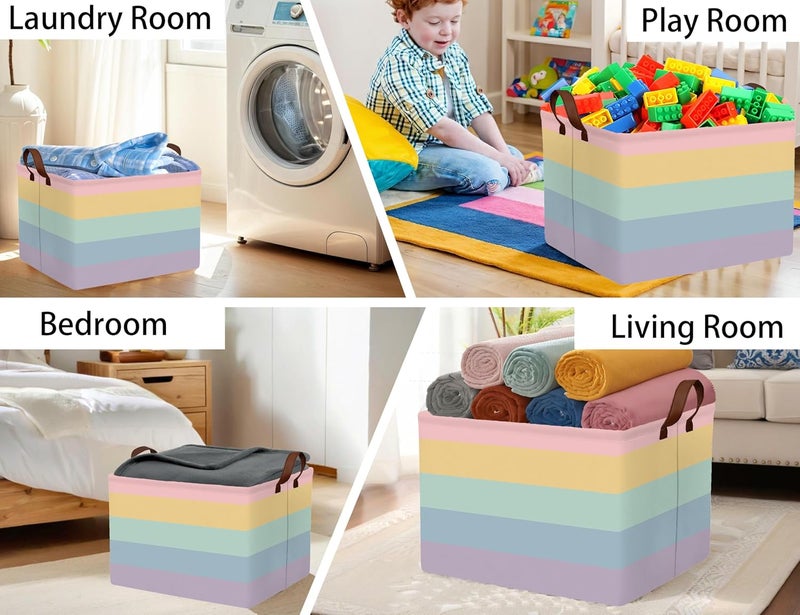 BOOHIT Kids Boho Rainbow Baskets Foldable Girls Baby Toy Storage Bin Rectangular Nursery Box Room Decor(Rainbows) - Image 5